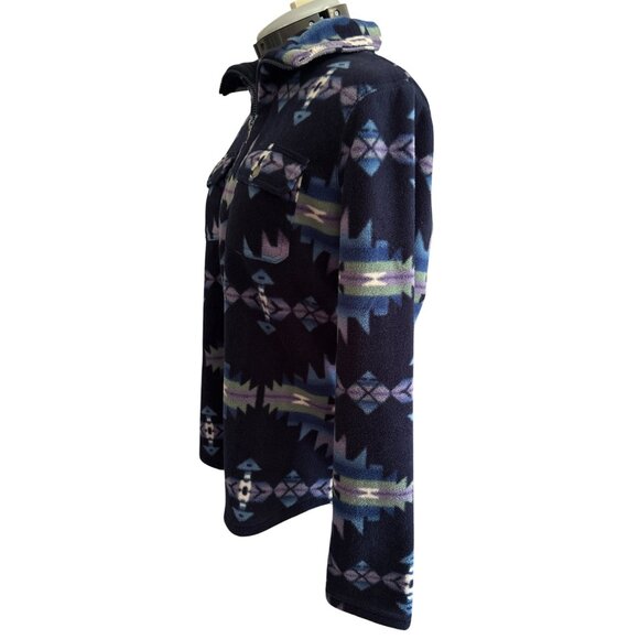 Chaps Womens Aztec Print 1/4 Zip Fleece Pullover Top Medium Navy Blue/Purple - Picture 2 of 7
